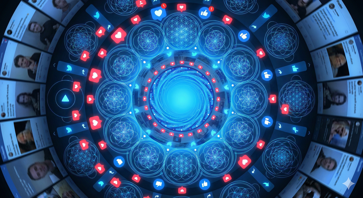 An impossible Venn diagram where all circles overlap perfectly, creating a tesseract-like structure that couldn't exist in normal geometry. Each circl