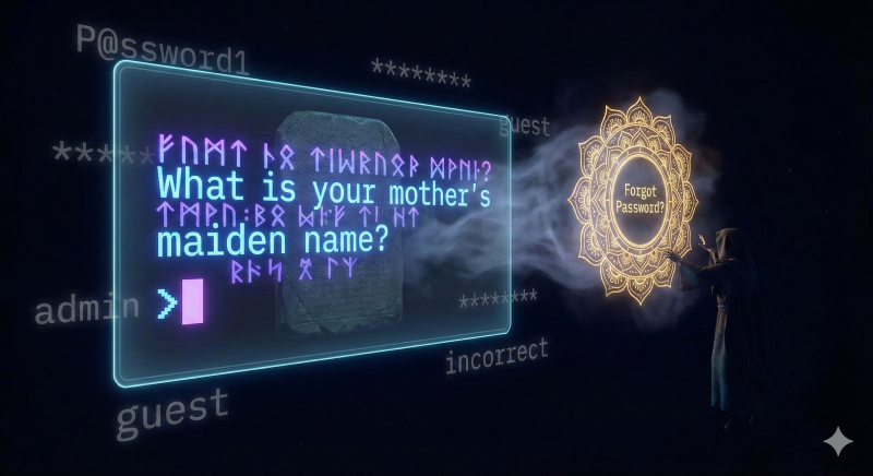 A mystical password prompt floating in a void, glowing with ethereal light. The prompt reads 