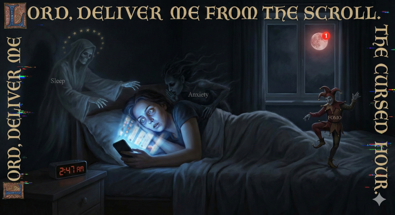 Person in bed scrolling phone