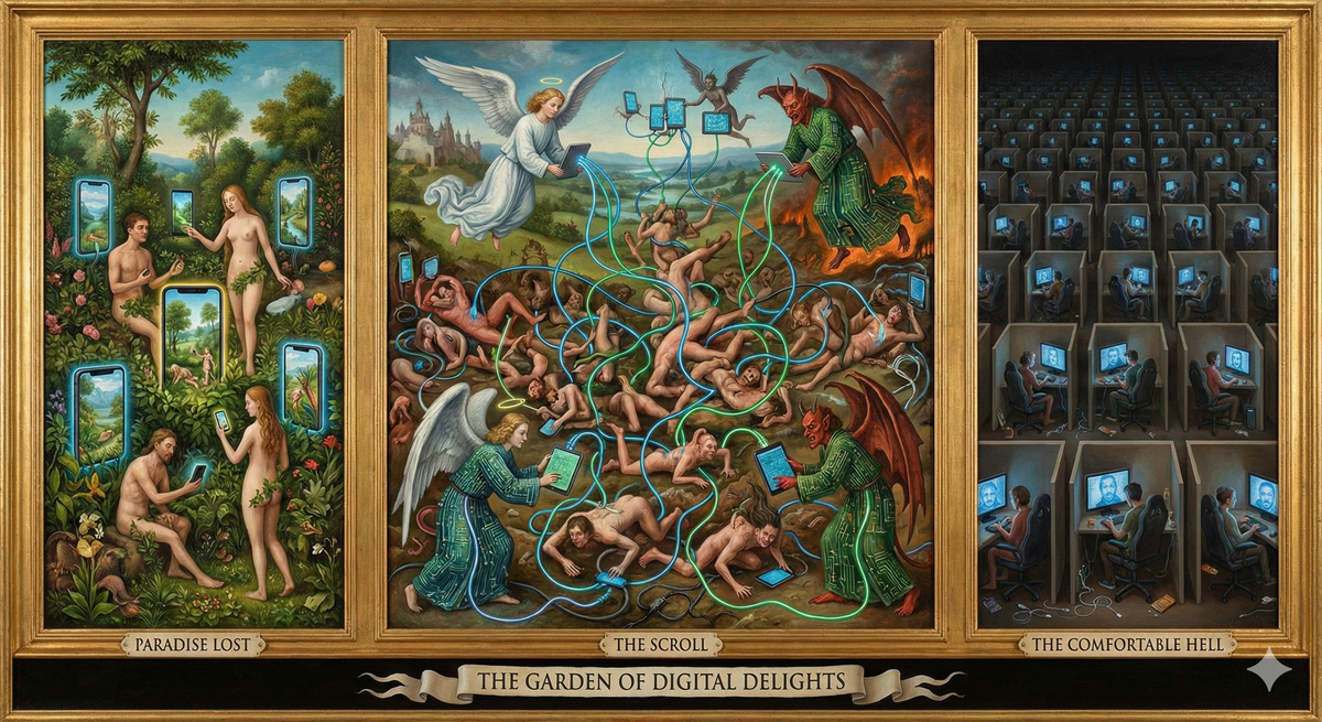 A circuit board mandala with Eris at the absolute center, but the center is also everywhere (topological impossibility engaged). Data streams flow fro